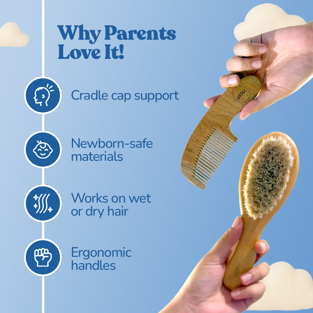 .allter Baby Hairbrush & Neem Comb – Set of 2