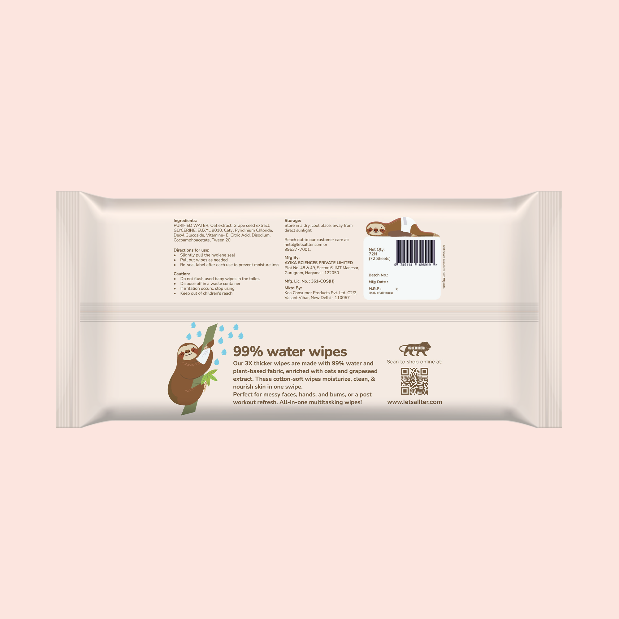 .allter Baby Wipes || 99% Water || Regular Pack || 72 Wipes Per Pack
