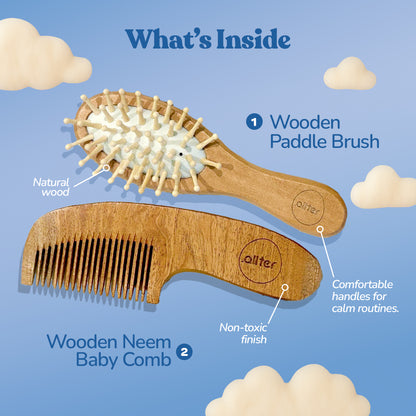 .allter Baby Paddle Brush & Neem Comb – Set of 2