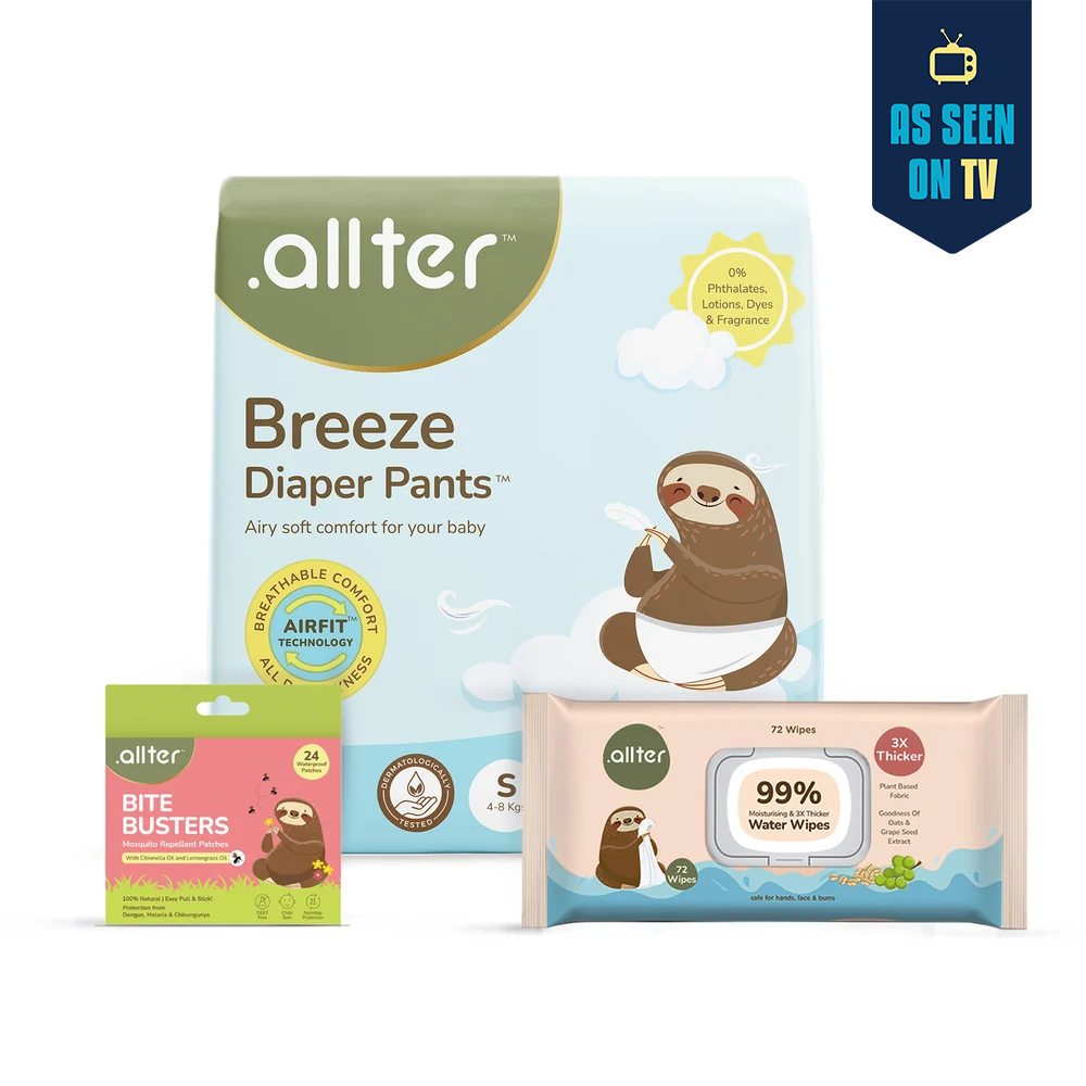 Baby Essentials Combo : Breeze Diaper Pants & 99% Baby Wipes & Mosquito Patches (Pack of 3)