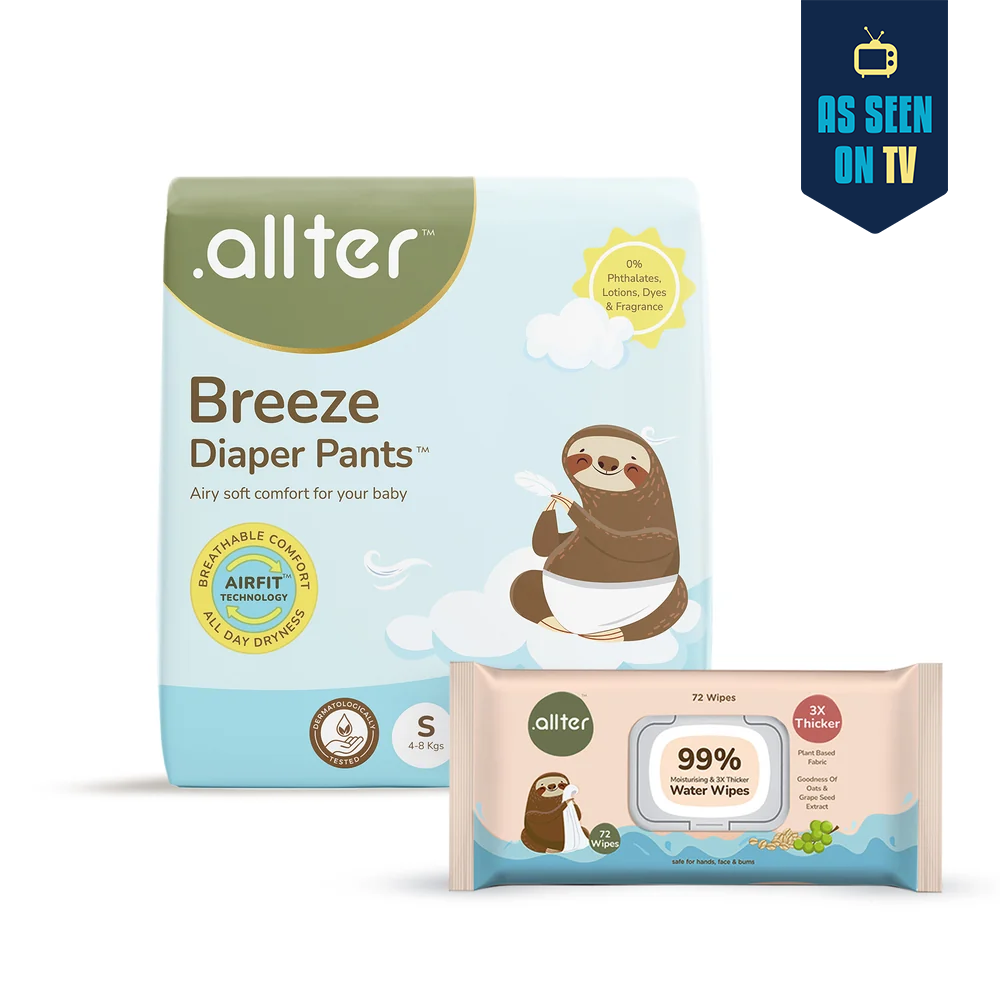 Baby Essentials Combo : Breeze Baby Diaper Pants & 99% Baby Water Wipes (Pack of 2)