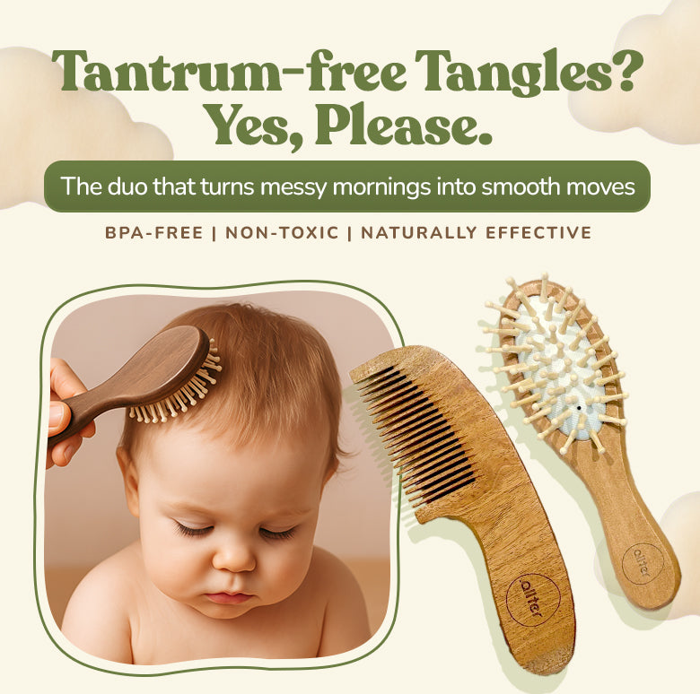 .allter Baby Paddle Brush & Neem Comb – Set of 2