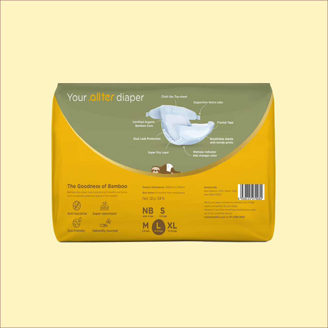 Organic Bamboo Diapers- Large Size (8-12 kgs)