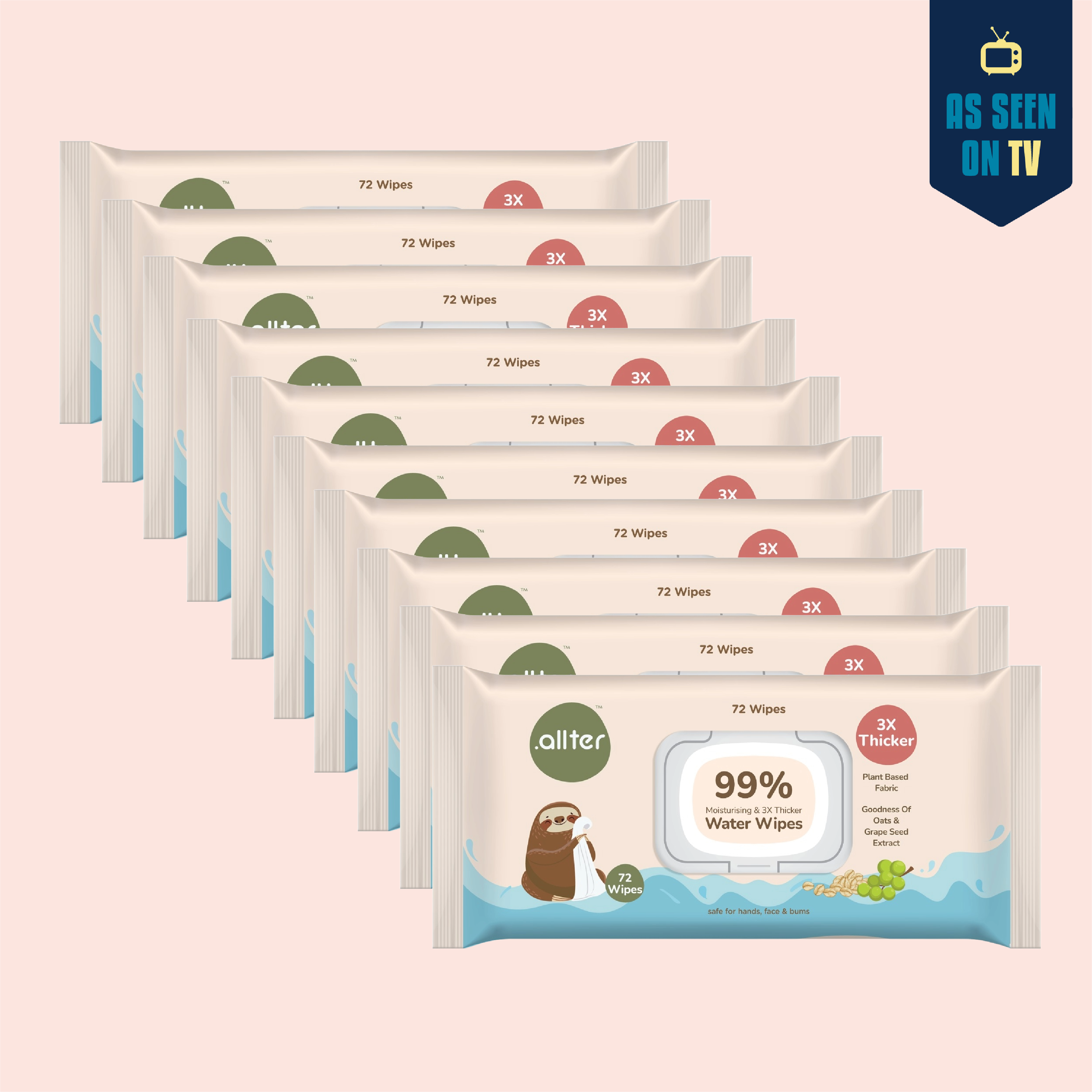 .allter Baby Wipes || 99% Water || Pack of 10 || 72 Wipes Per Pack