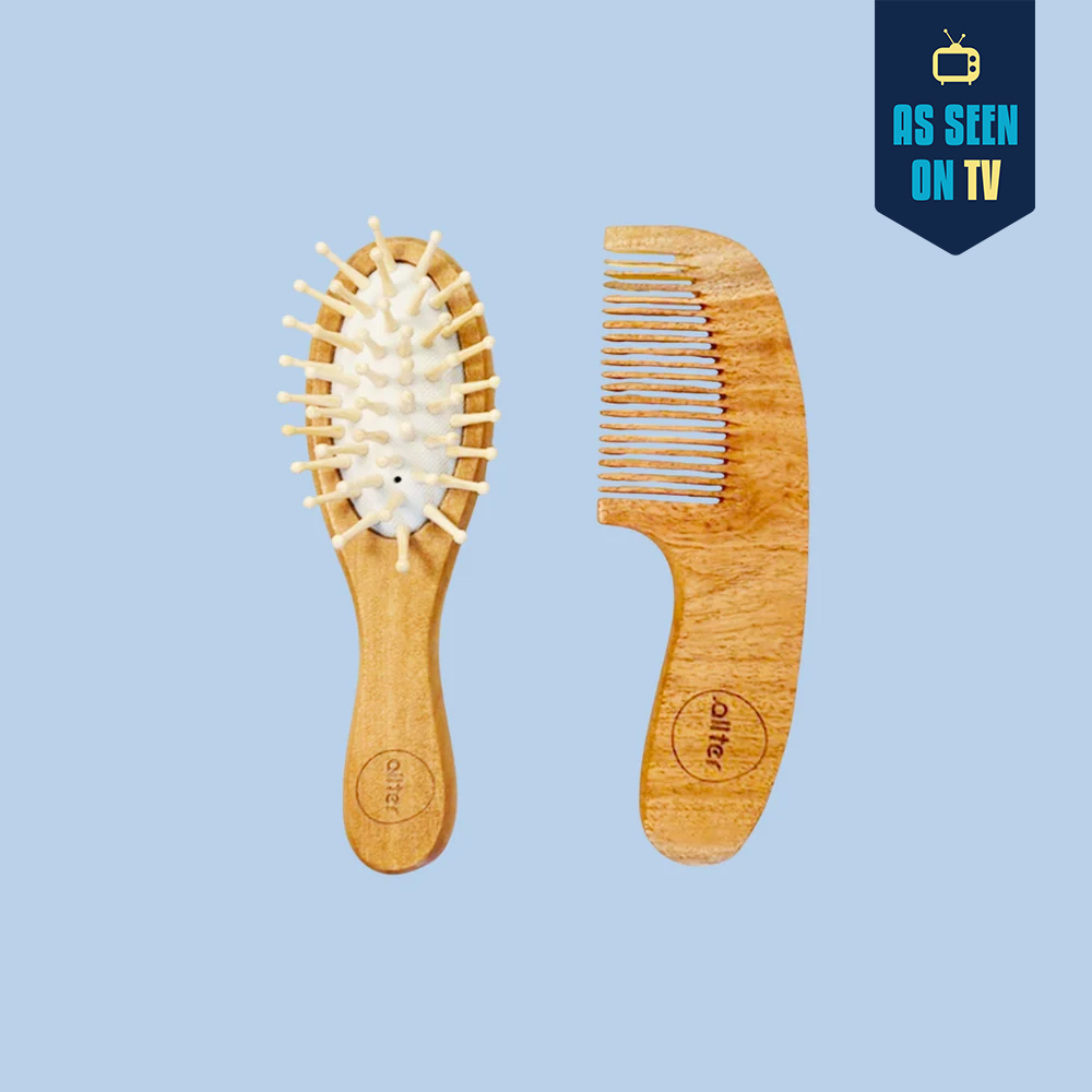 .allter Baby Paddle Brush & Neem Comb – Set of 2